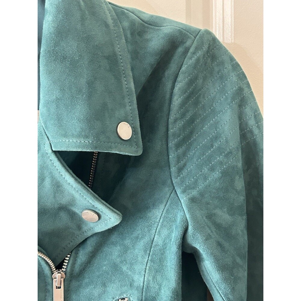 IKKS Women’s Size Small Green Suede Moto Jacket EUC - Picture 4 of 9